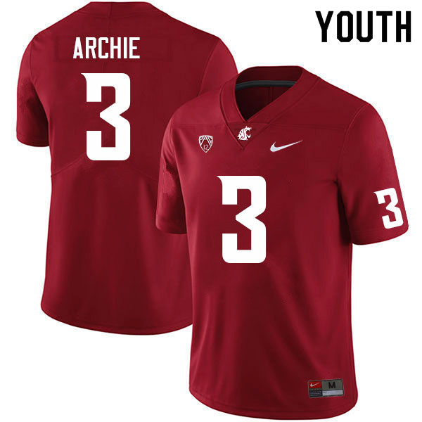 Youth #3 Armauni Archie Washington State Cougars College Football Jerseys Sale-Crimson